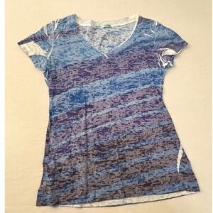 Maurices Womens Blue Purple Burnout Striped V-Neck Short Sleeve Tee Size L